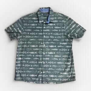 LL Bean Signature Slim Fit Fisherman Shirt Size L Green Novelty Print Outdoors